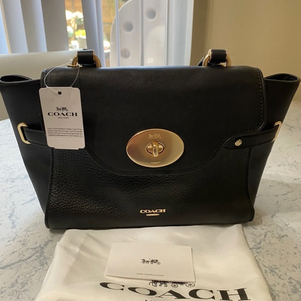 SALE! Coach Black Leather Blake Flap Carryall Handbag F32106